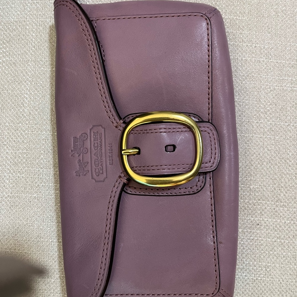 Coach Bleecker Lilac Purple Leather Buckle Wristlet -Pouch Wallet